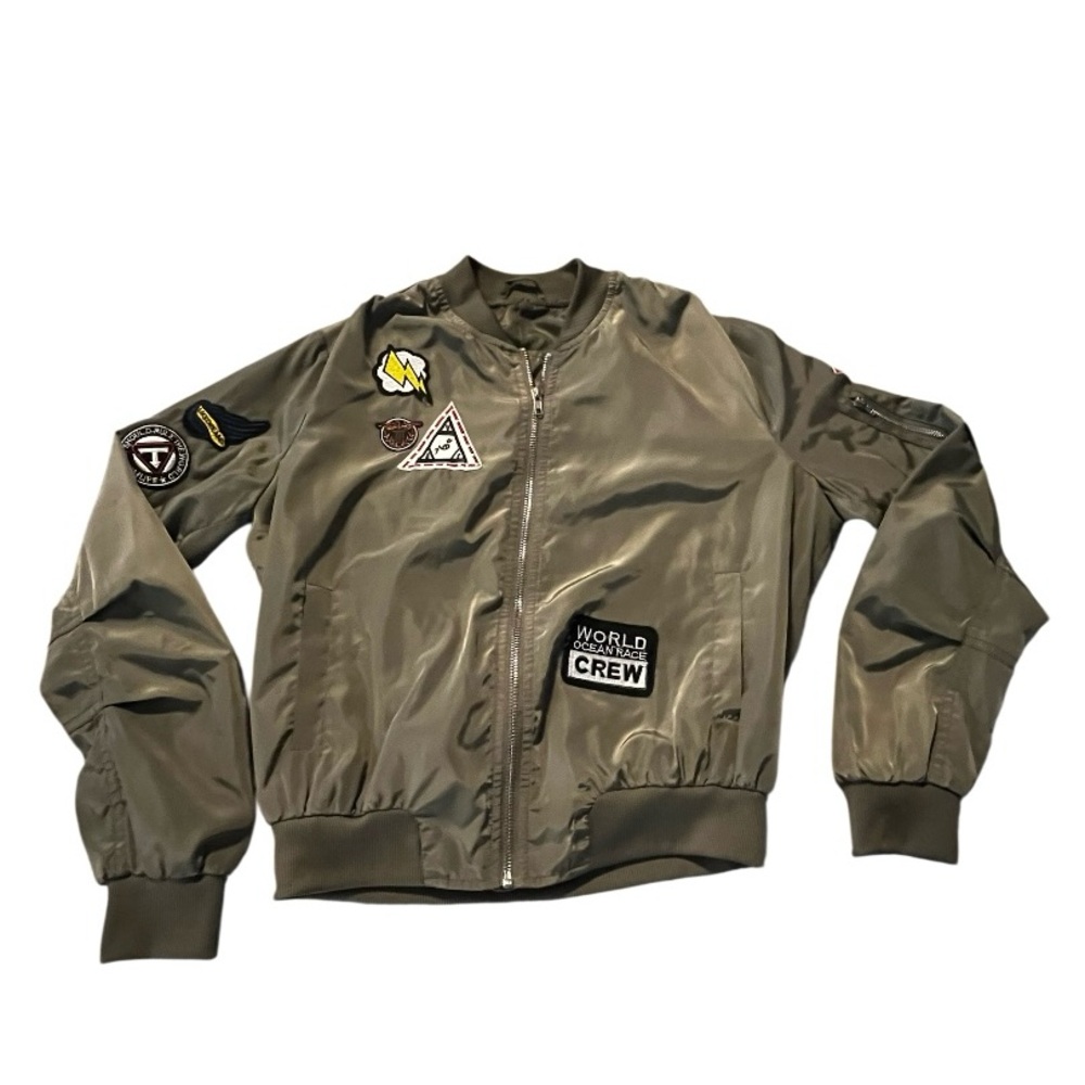 Olive Bomber Jacket with Patches